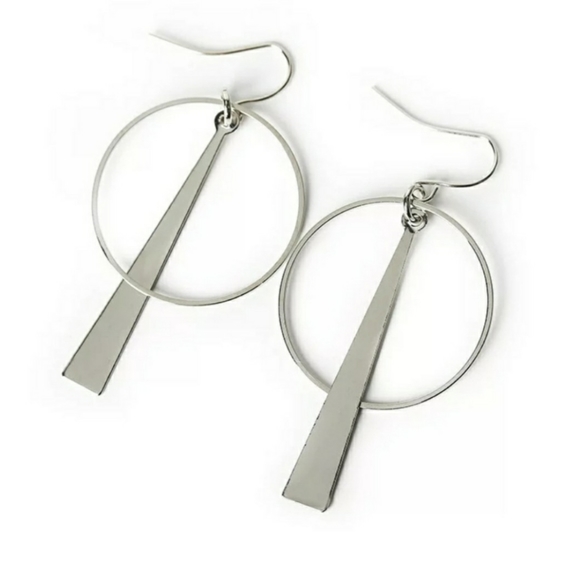 🔴Geometrical Silver Dangle Earrings - Picture 5 of 6